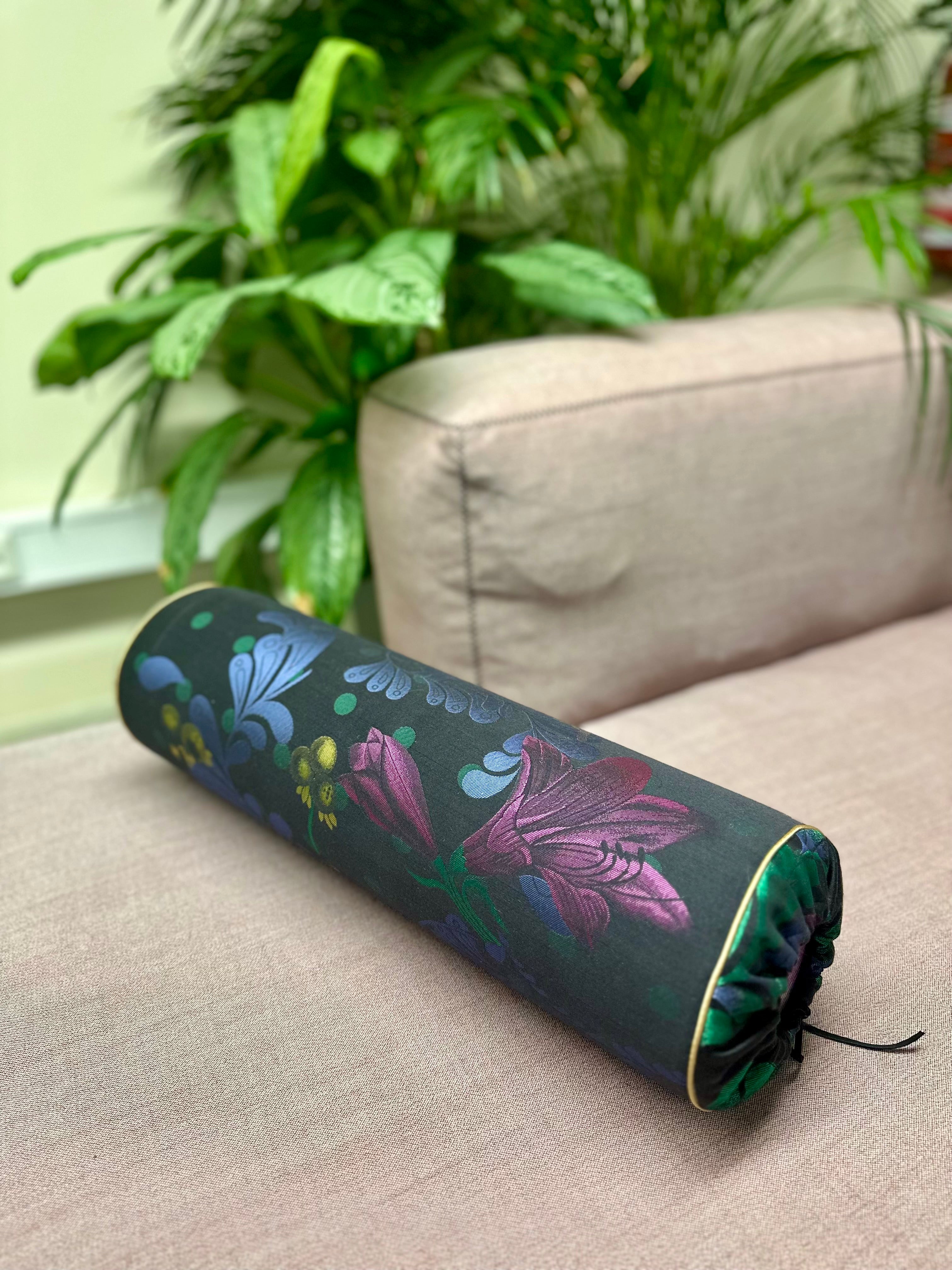 Brocade bolster pillow black