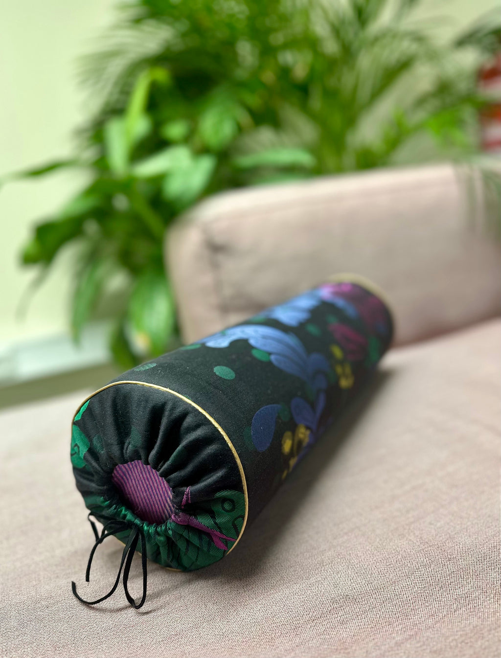 Brocade bolster pillow black