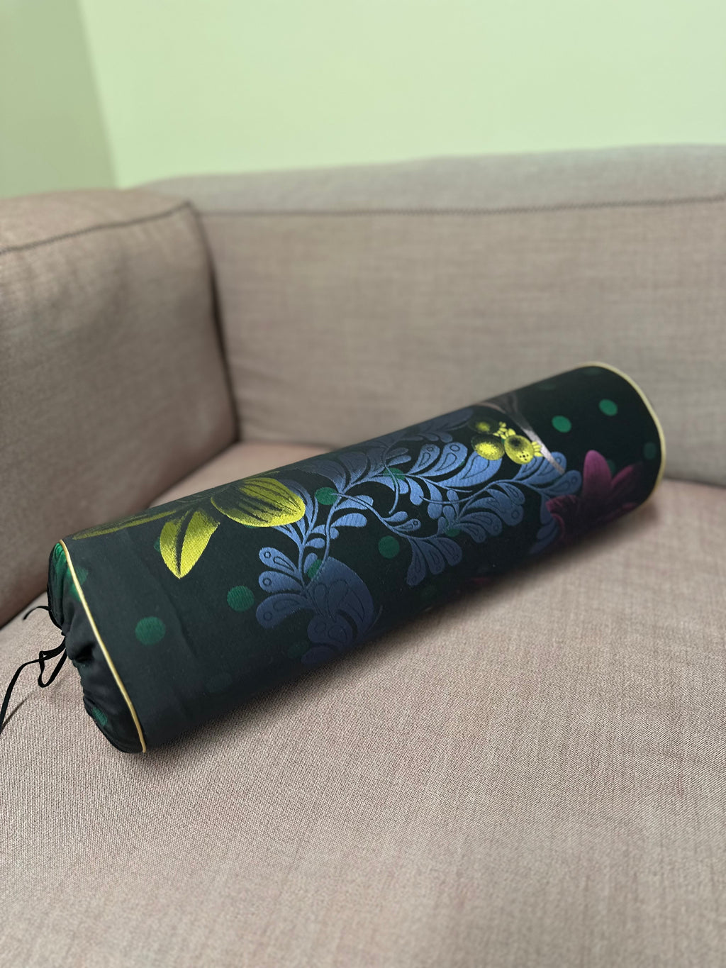Brocade bolster pillow black