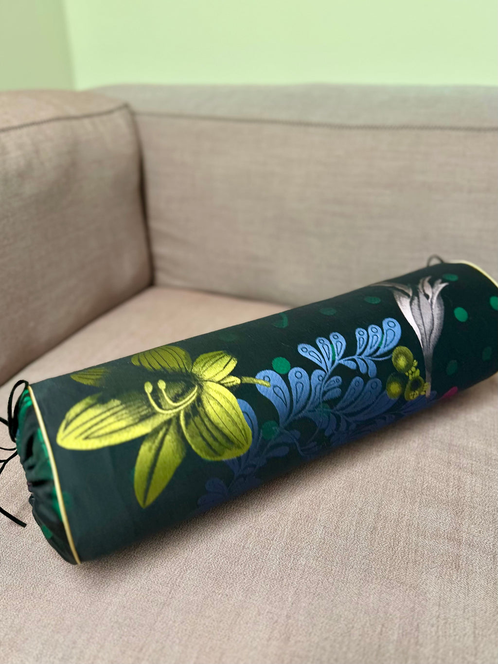 Brocade bolster pillow black