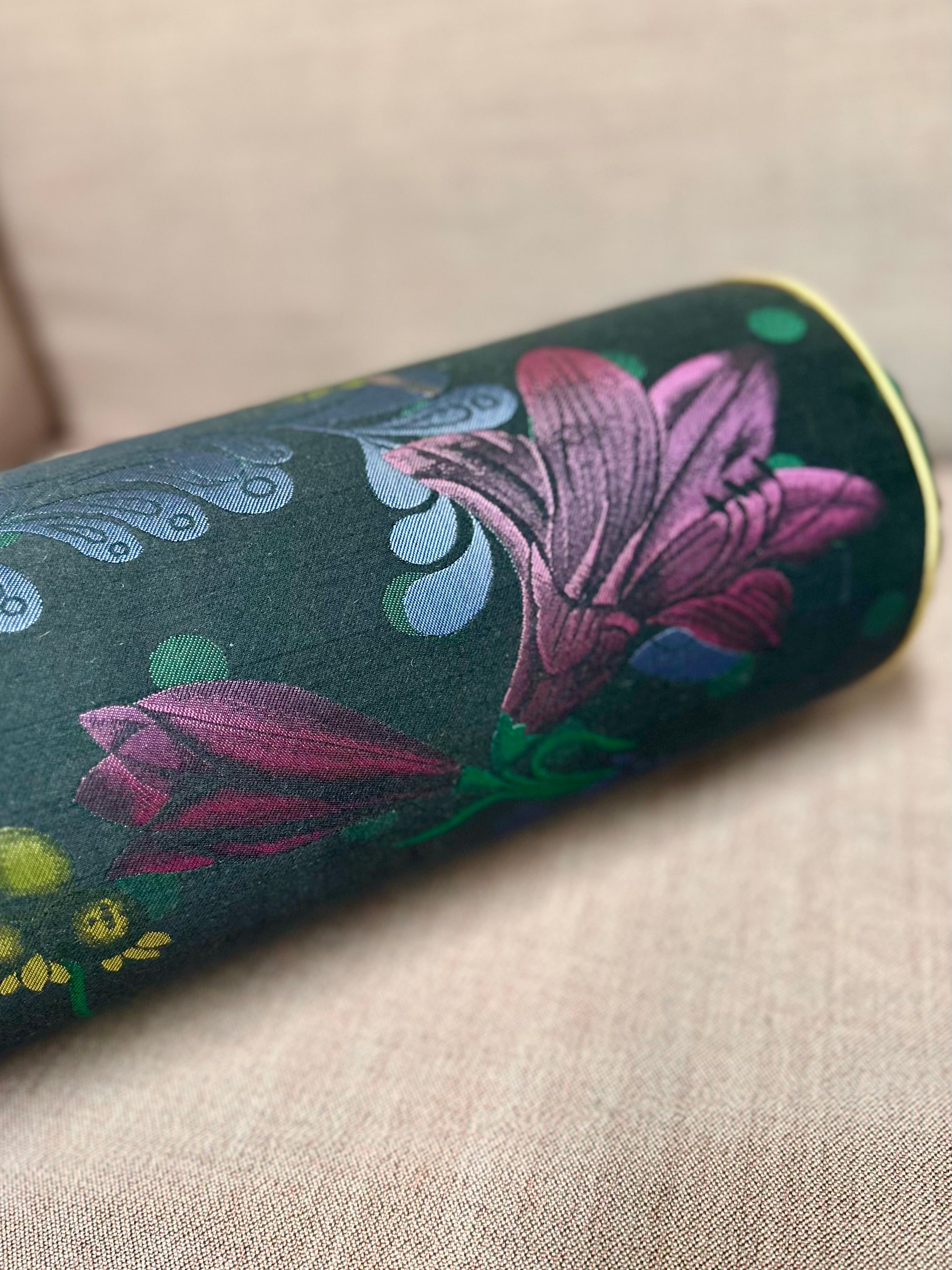 Brocade bolster pillow black