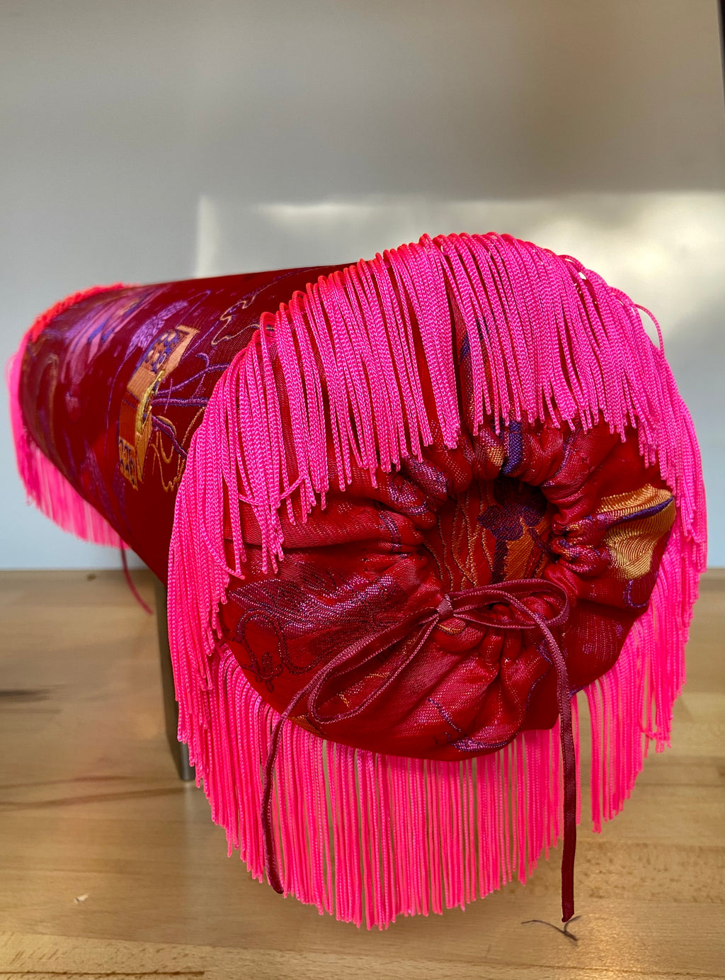 Brocade bolster pillow Red