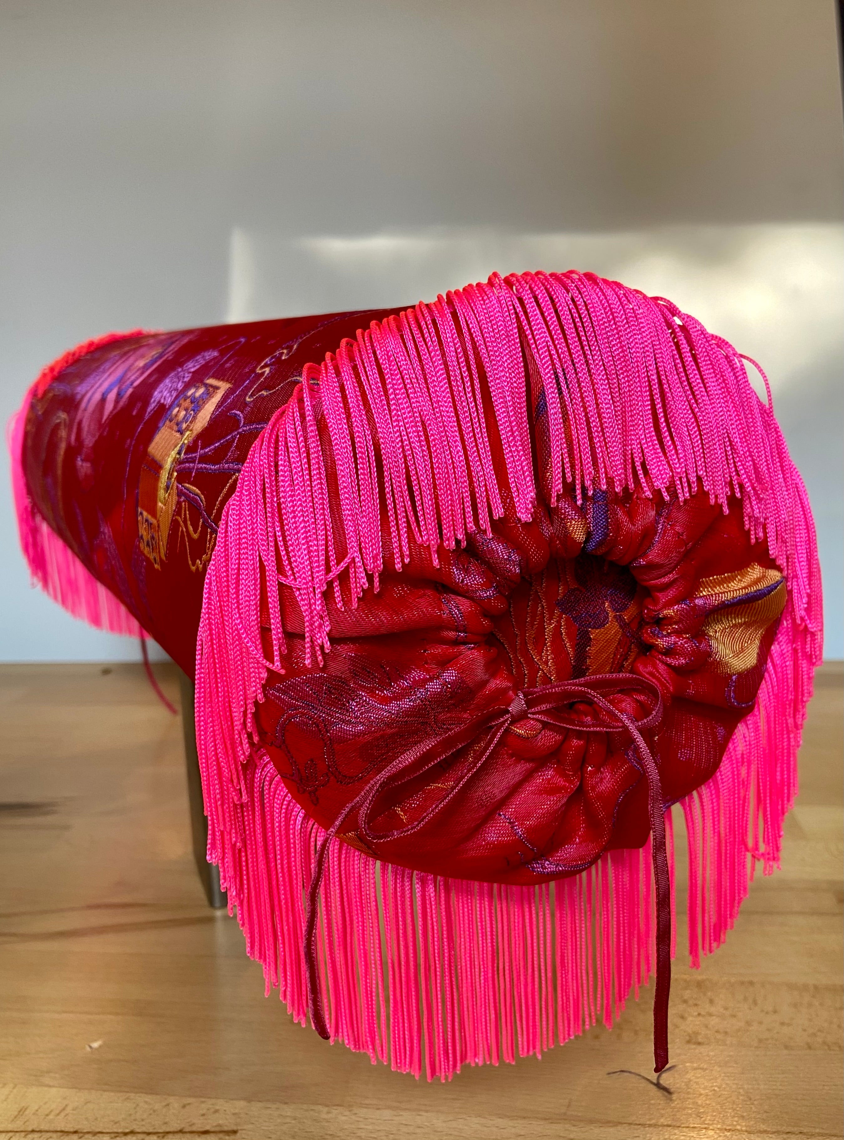 Brocade bolster pillow Red