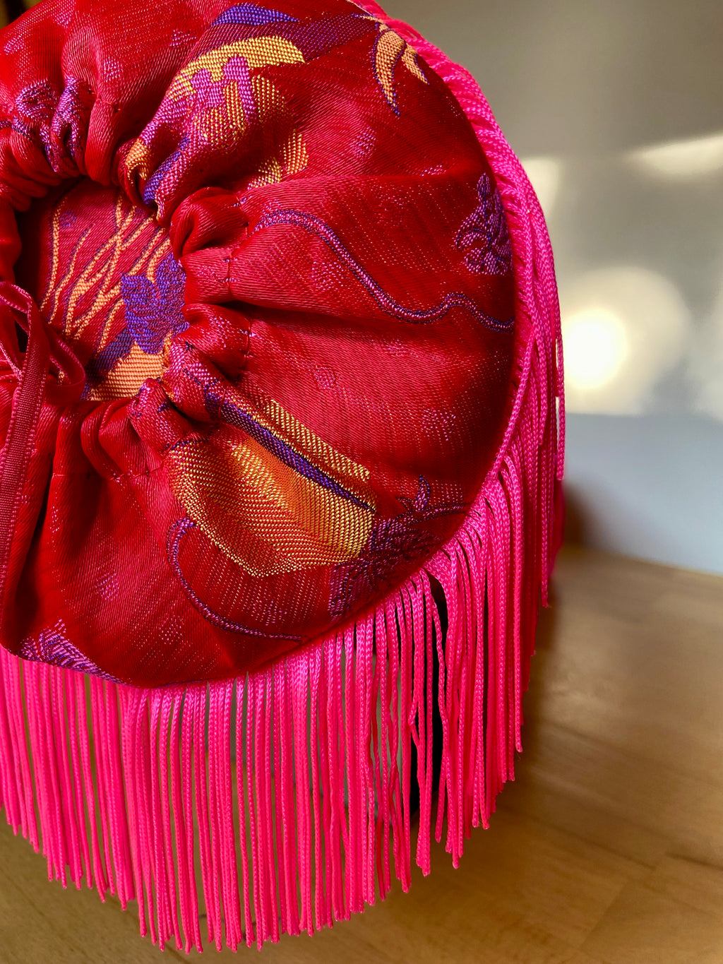 Brocade bolster pillow Red