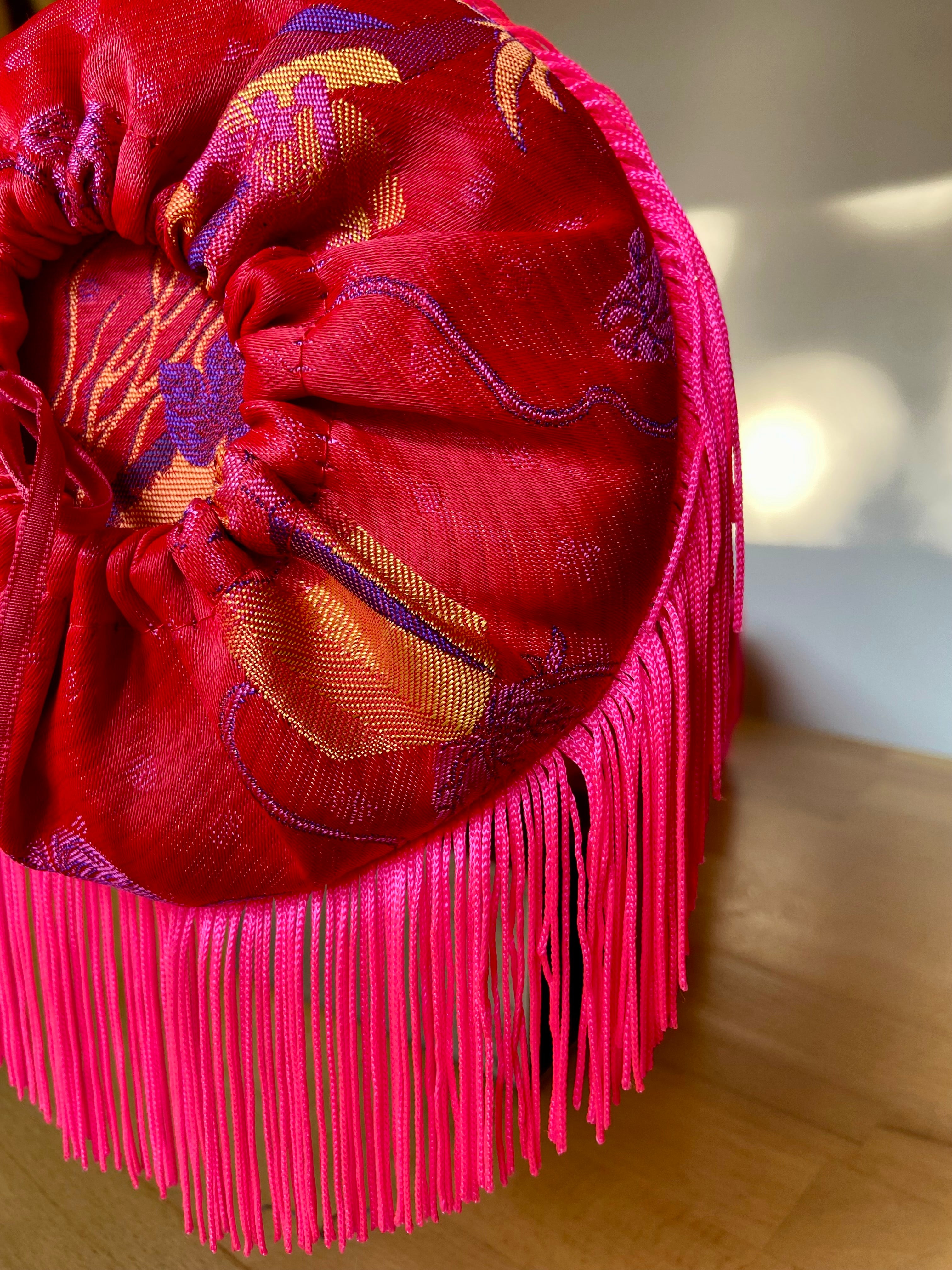 Brocade bolster pillow Red