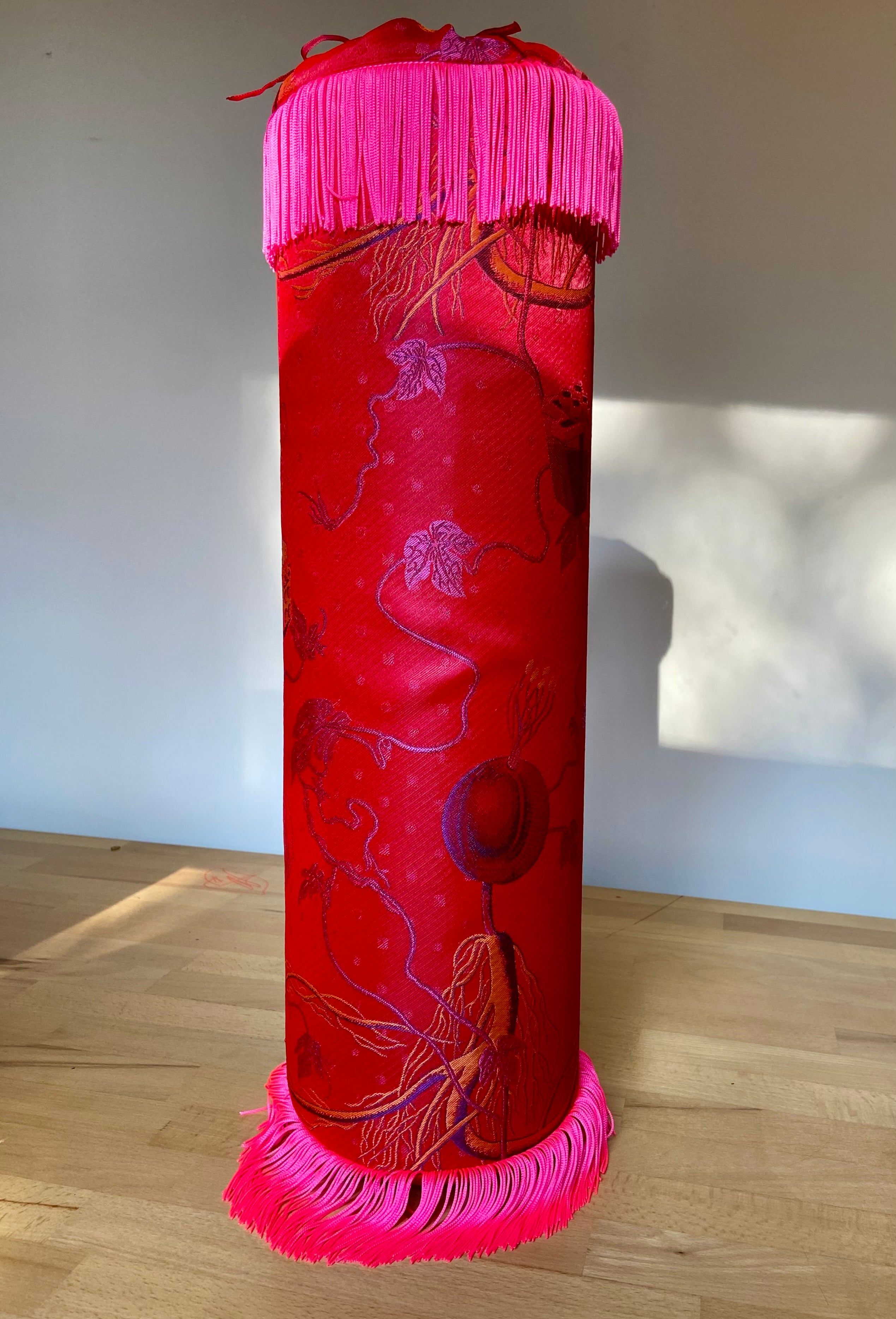 Brocade bolster pillow Red