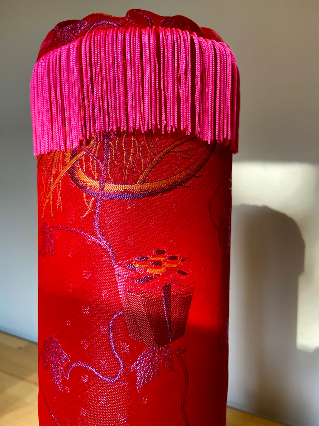 Brocade bolster pillow Red