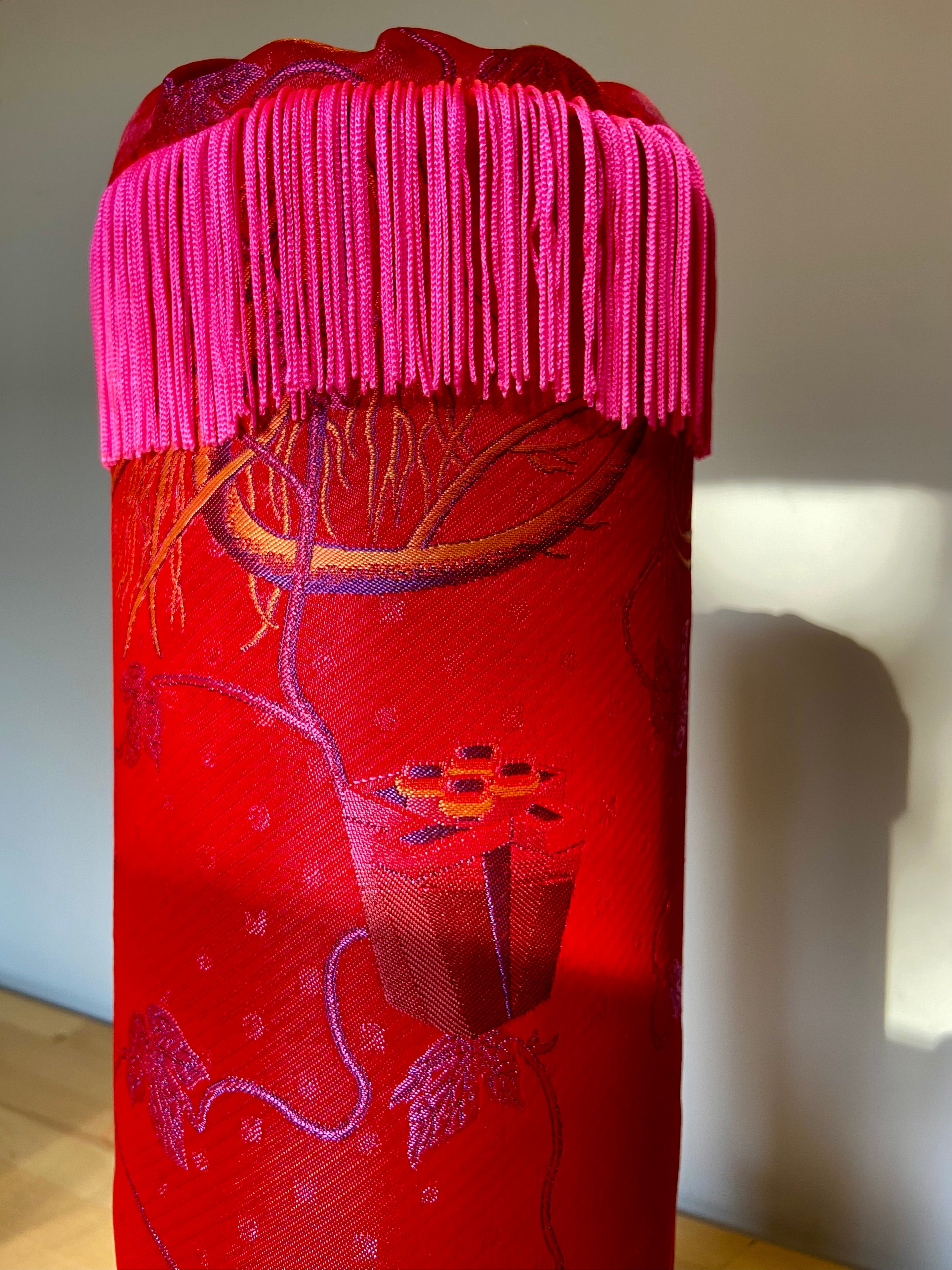 Brocade bolster pillow Red