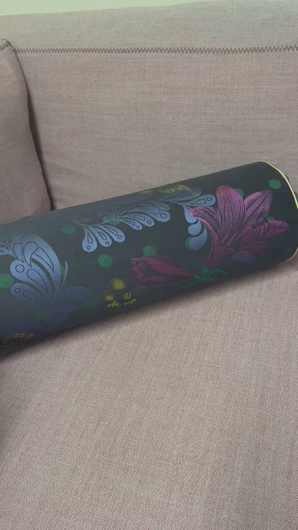 Brocade bolster pillow black