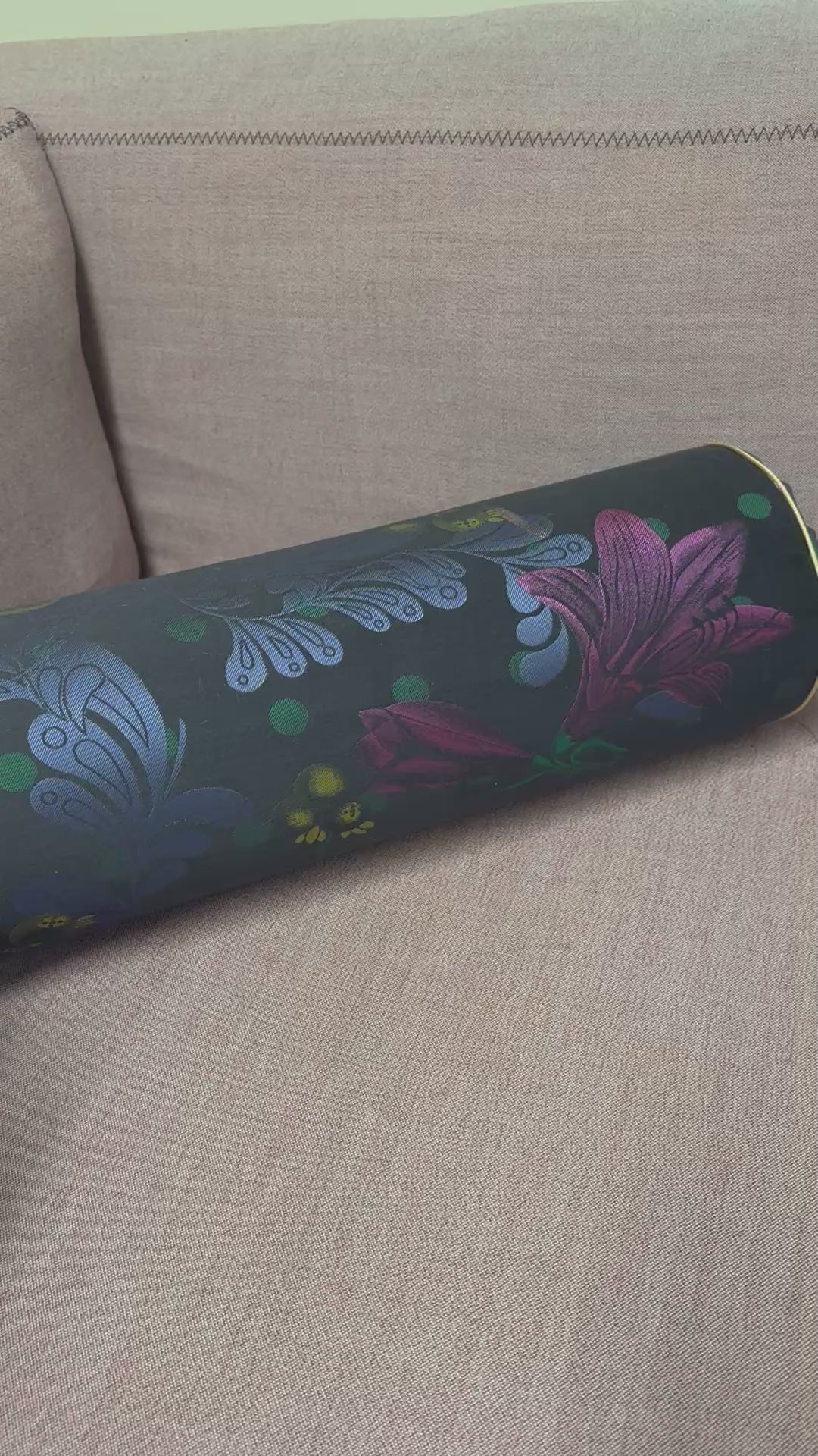 Brocade bolster pillow black